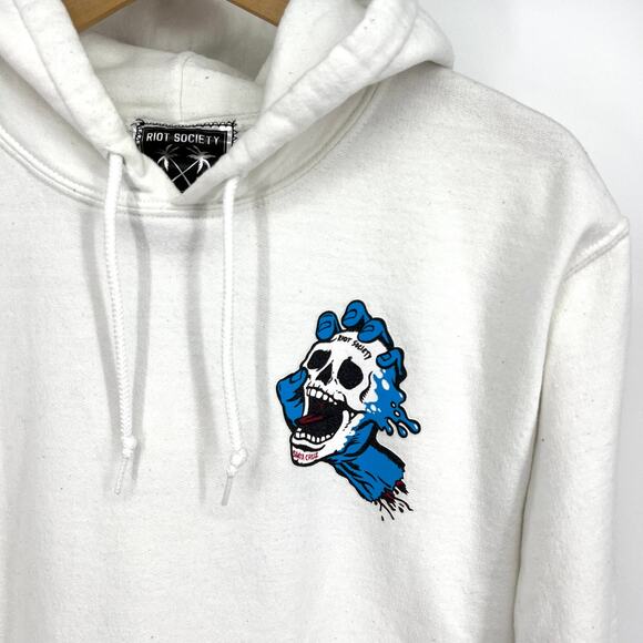 Riot Society Santa Cruz Skull Graphic Hoodie White Blue Graphic Print Small - Picture 3 of 9